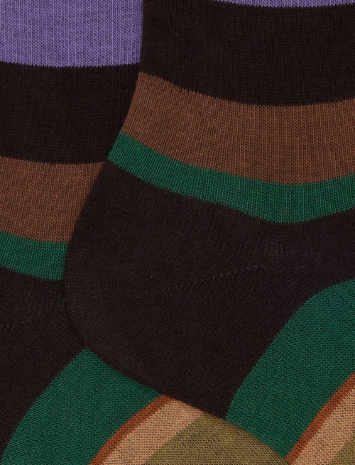 Women's short brown cotton socks with multicoloured stripes - Socks | Gallo 1927 - Official Online Shop