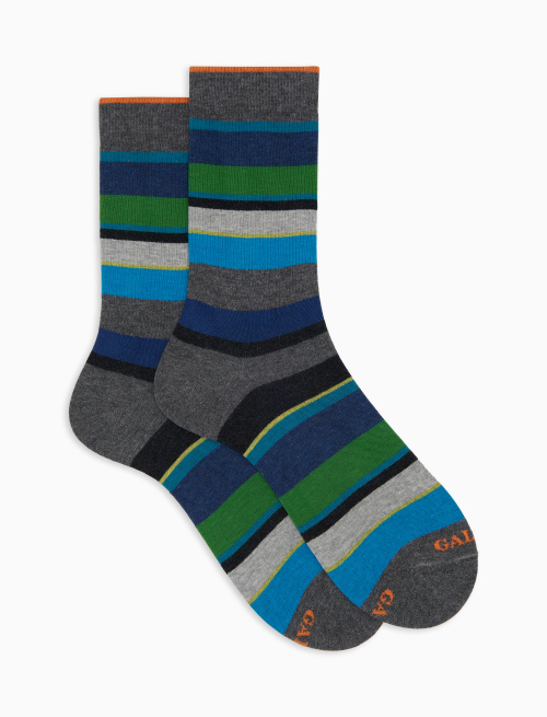 Women's short grey cotton socks with multicoloured stripes - Socks | Gallo 1927 - Official Online Shop
