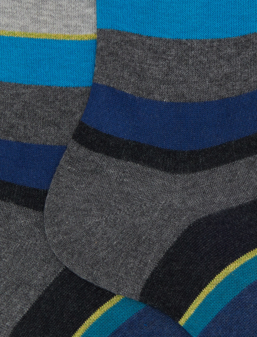 Women's short grey cotton socks with multicoloured stripes - Socks | Gallo 1927 - Official Online Shop
