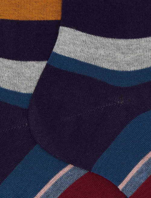 Women's short purple cotton socks with multicoloured stripes - Socks | Gallo 1927 - Official Online Shop