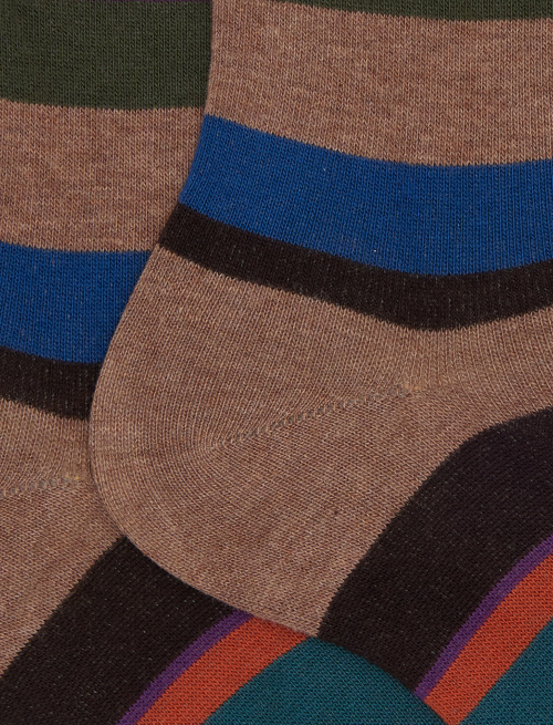 Women's short beige cotton socks with multicoloured stripes - Socks | Gallo 1927 - Official Online Shop