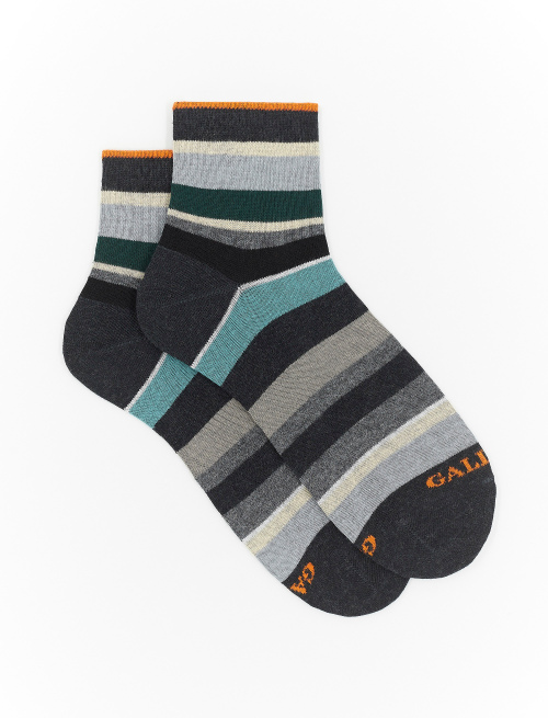 Women's super short charcoal grey cotton socks with multicoloured stripes - Super short | Gallo 1927 - Official Online Shop