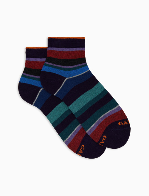 Women's super short purple cotton socks with multicoloured stripes - Super short | Gallo 1927 - Official Online Shop