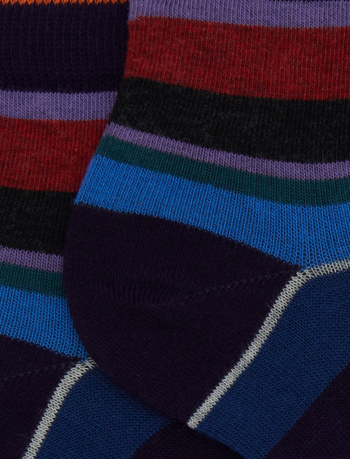 Women's super short purple cotton socks with multicoloured stripes - Socks | Gallo 1927 - Official Online Shop