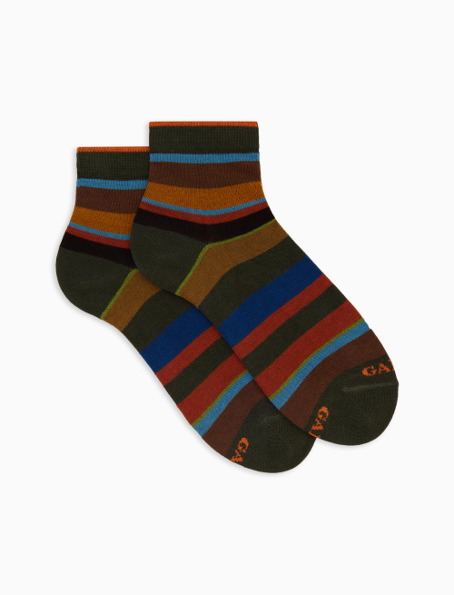 Women's super short green cotton socks with multicoloured stripes - Super short | Gallo 1927 - Official Online Shop