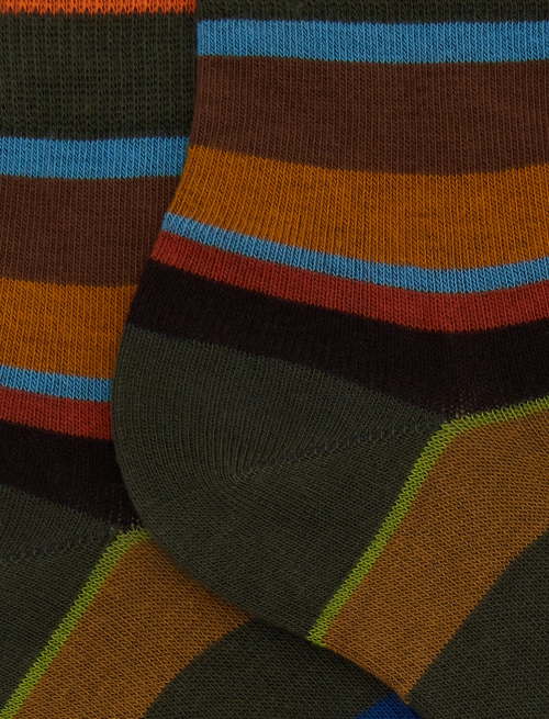 Women's super short green cotton socks with multicoloured stripes - Socks | Gallo 1927 - Official Online Shop