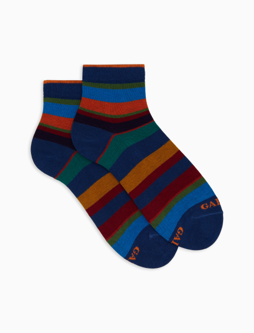 Women's super short blue cotton socks with multicoloured stripes - Super short | Gallo 1927 - Official Online Shop