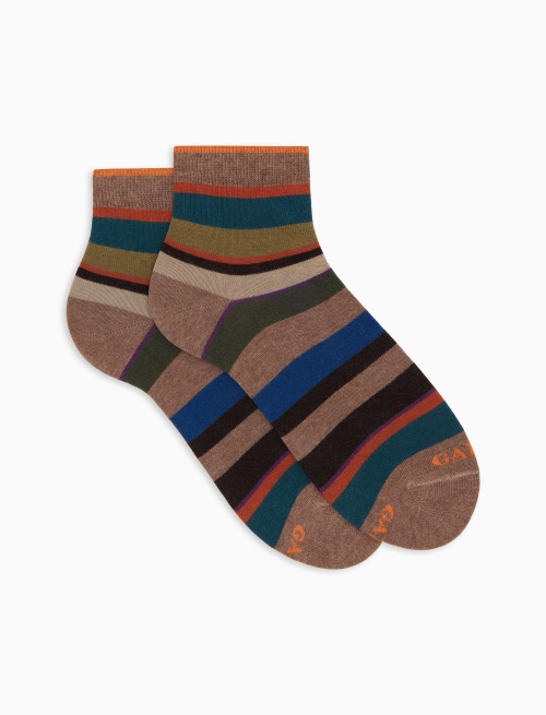 Women's super short beige cotton socks with multicoloured stripes - Socks | Gallo 1927 - Official Online Shop