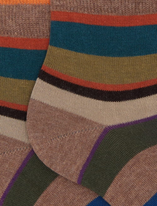 Women's super short beige cotton socks with multicoloured stripes - Socks | Gallo 1927 - Official Online Shop