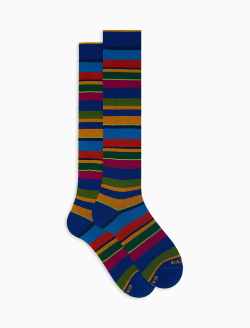 Women's long blue cotton socks with multicoloured stripes - Woman | Gallo 1927 - Official Online Shop