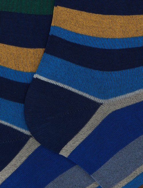 Women's long blue cotton socks with multicoloured stripes - Socks | Gallo 1927 - Official Online Shop