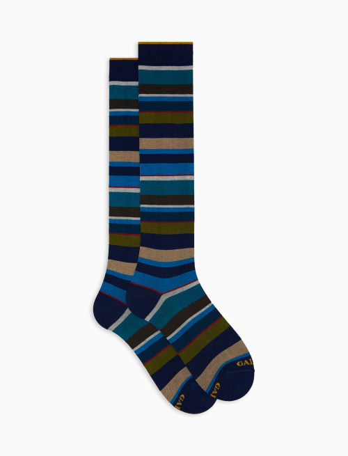 Women's long blue cotton socks with multicoloured stripes - Woman | Gallo 1927 - Official Online Shop