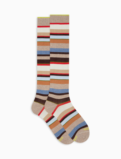 Women's long biscuit lightweight cotton socks with multicoloured stripes - Woman | Gallo 1927 - Official Online Shop