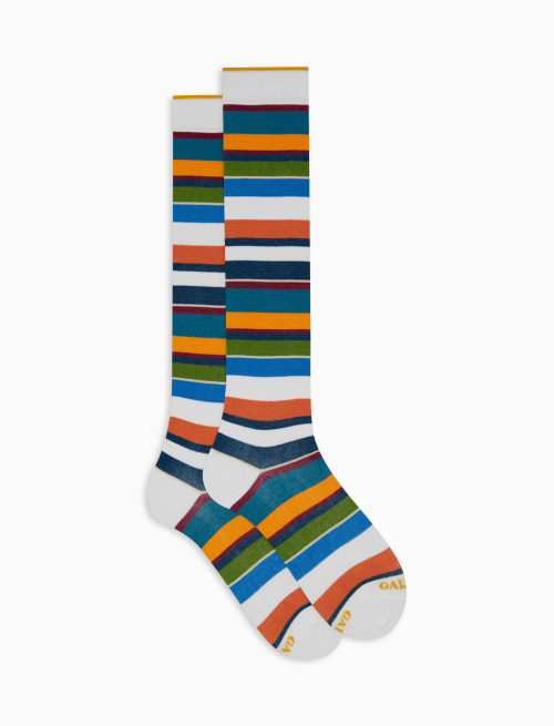 Women's long white cotton socks with multicoloured stripes - Woman | Gallo 1927 - Official Online Shop