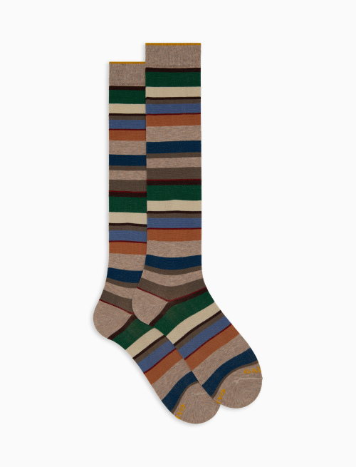 Women's long beige cotton socks with multicoloured stripes - Woman | Gallo 1927 - Official Online Shop