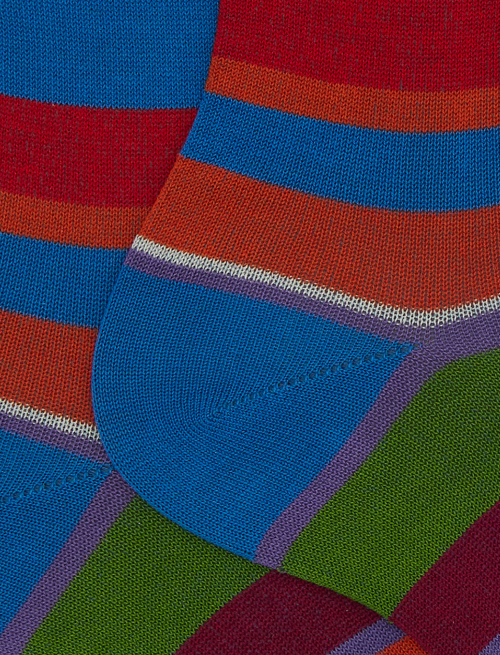 Women's short light blue cotton socks with multicoloured stripes - Socks | Gallo 1927 - Official Online Shop