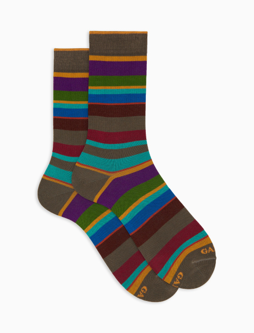 Women's short brown cotton socks with multicoloured stripes - Socks | Gallo 1927 - Official Online Shop