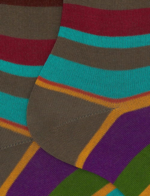 Women's short brown cotton socks with multicoloured stripes - Socks | Gallo 1927 - Official Online Shop