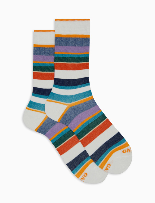 Women's short white cotton socks with multicoloured stripes - Socks | Gallo 1927 - Official Online Shop