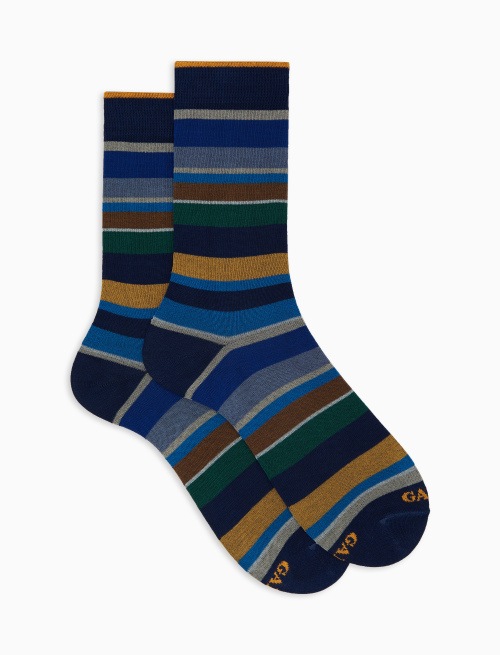 Women's short blue cotton socks with multicoloured stripes - Socks | Gallo 1927 - Official Online Shop