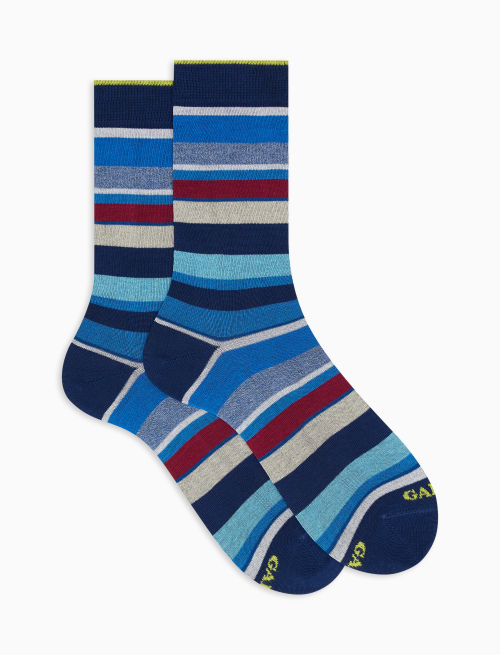 Women's short royal blue lightweight cotton socks with multicoloured stripes - Multicolor | Gallo 1927 - Official Online Shop