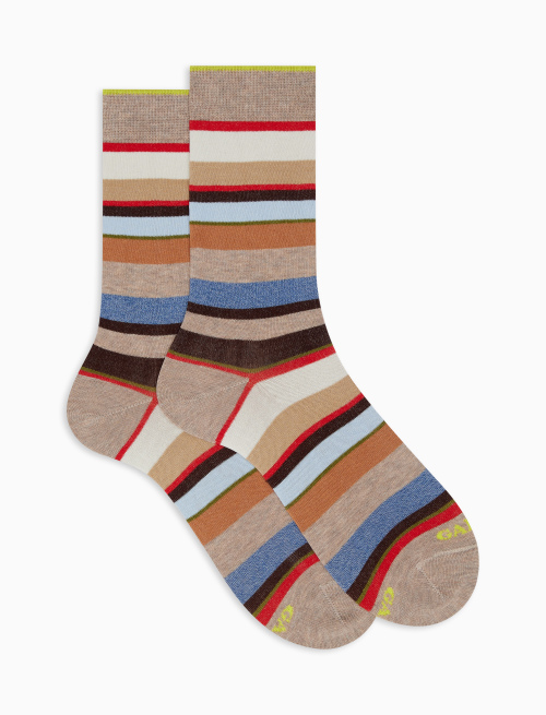 Women's short biscuit lightweight cotton socks with multicoloured stripes - Portofino | Gallo 1927 - Official Online Shop