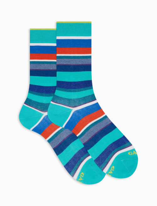 Women's short aquamarine lightweight cotton socks with multicoloured stripes - Multicolor | Gallo 1927 - Official Online Shop