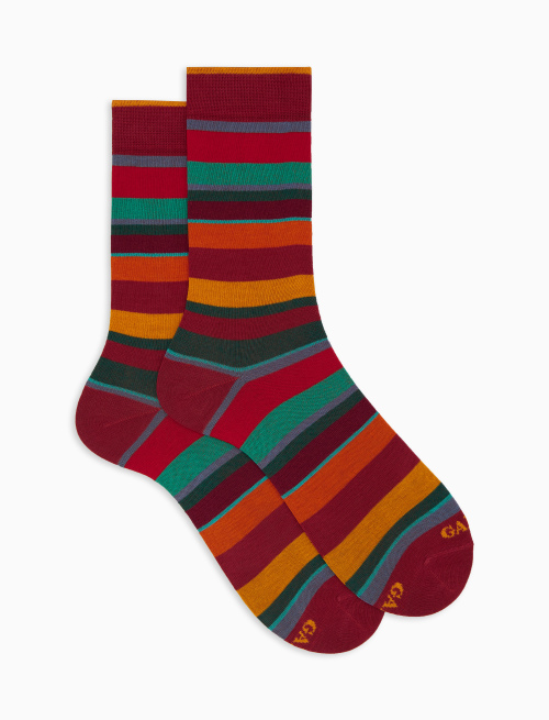 Women's short red cotton socks with multicoloured stripes - Woman | Gallo 1927 - Official Online Shop