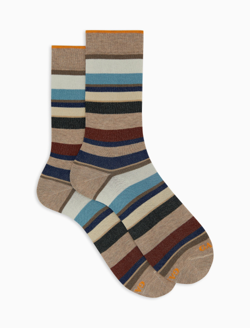 Women's short beige cotton socks with multicoloured stripes - Socks | Gallo 1927 - Official Online Shop