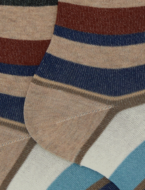Women's short beige cotton socks with multicoloured stripes - Socks | Gallo 1927 - Official Online Shop