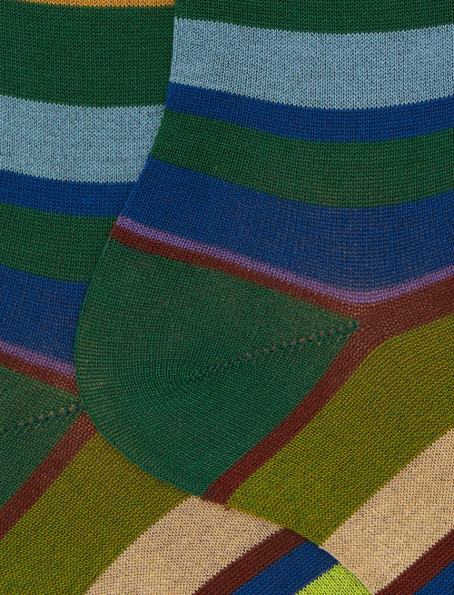 Women's short green cotton socks with multicoloured stripes - Short | Gallo 1927 - Official Online Shop