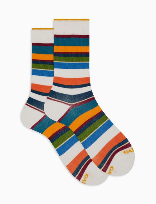 Women's short white cotton socks with multicoloured stripes - Short | Gallo 1927 - Official Online Shop