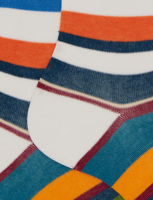 Women's short white cotton socks with multicoloured stripes - Short | Gallo 1927 - Official Online Shop