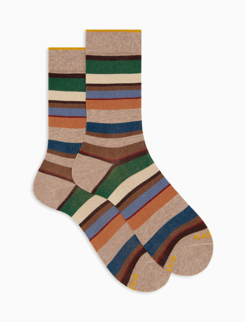 Women's short beige cotton socks with multicoloured stripes - Short | Gallo 1927 - Official Online Shop