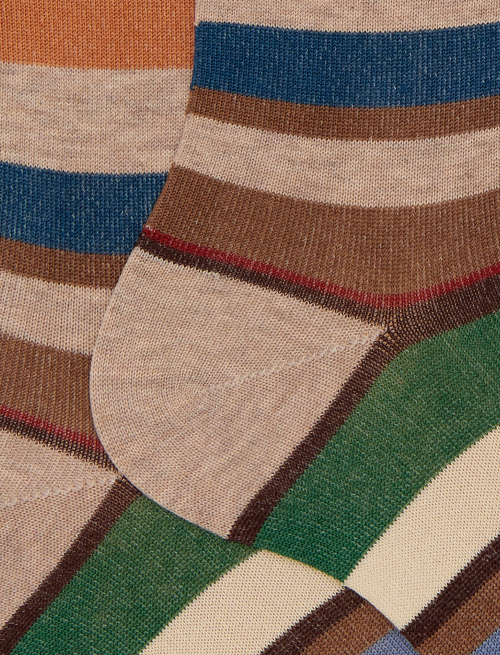 Women's short beige cotton socks with multicoloured stripes - Short | Gallo 1927 - Official Online Shop
