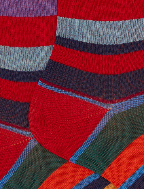 Women's short red cotton socks with multicoloured stripes - Short | Gallo 1927 - Official Online Shop