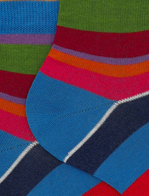 Women's super short light blue cotton socks with multicoloured stripes - Socks | Gallo 1927 - Official Online Shop