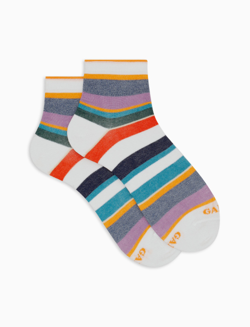 Women's super short white cotton socks with multicoloured stripes - Super short | Gallo 1927 - Official Online Shop