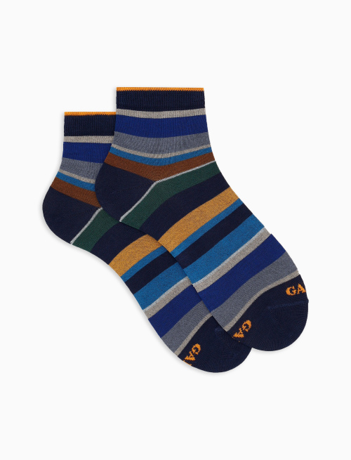 Women's super short blue cotton socks with multicoloured stripes - Super short | Gallo 1927 - Official Online Shop