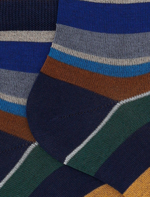 Women's super short blue cotton socks with multicoloured stripes - Socks | Gallo 1927 - Official Online Shop