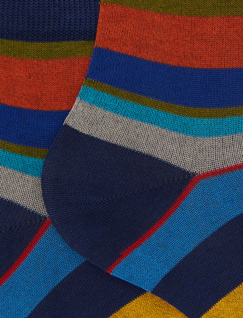 Women's super short blue cotton socks with multicoloured stripes - Super short | Gallo 1927 - Official Online Shop