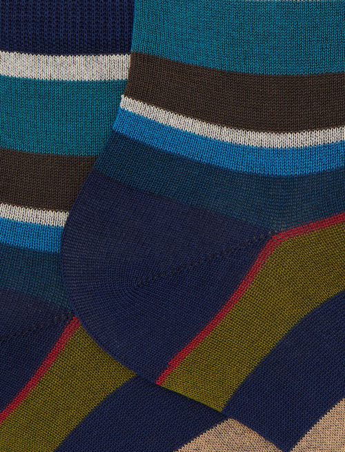 Women's super short blue cotton socks with multicoloured stripes - Super short | Gallo 1927 - Official Online Shop