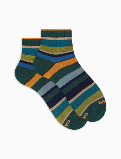 Women's super short green cotton socks with multicoloured stripes - Super short | Gallo 1927 - Official Online Shop