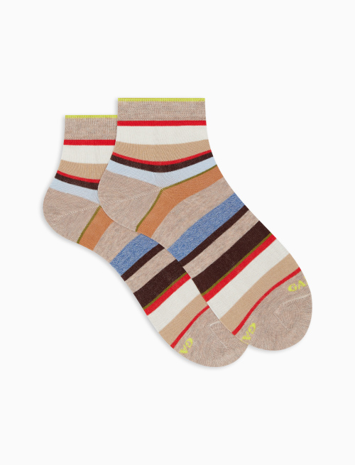 Women's low-cut biscuit lightweight cotton socks with multicoloured stripes - Portofino | Gallo 1927 - Official Online Shop