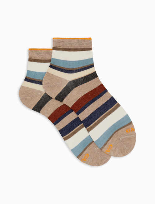 Women's super short beige cotton socks with multicoloured stripes - Super short | Gallo 1927 - Official Online Shop