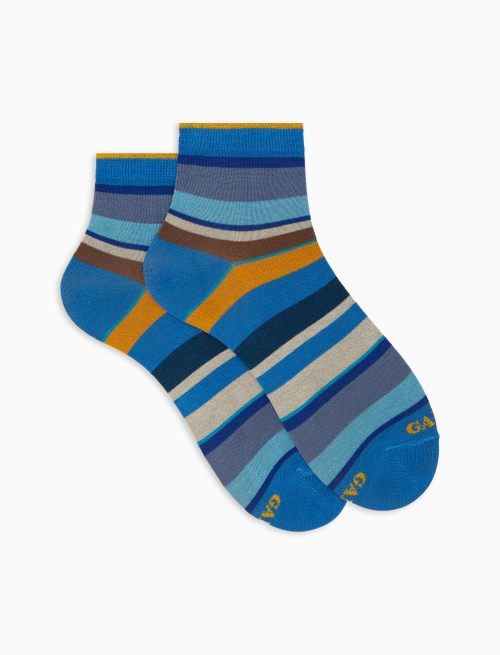 Women's super short light blue cotton socks with multicoloured stripes - Super short | Gallo 1927 - Official Online Shop