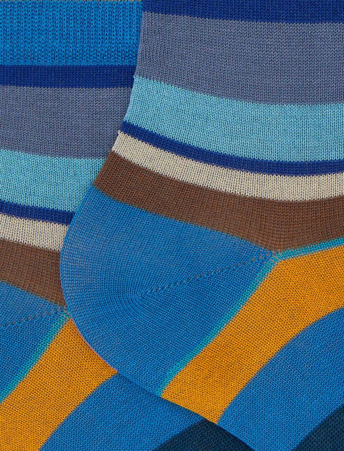 Women's super short light blue cotton socks with multicoloured stripes - Super short | Gallo 1927 - Official Online Shop