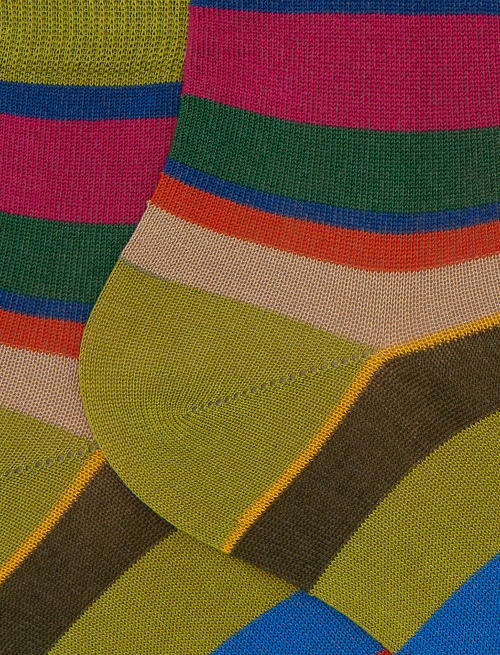 Women's super short green cotton socks with multicoloured stripes - Super short | Gallo 1927 - Official Online Shop