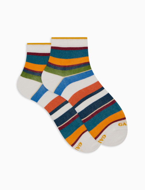 Women's super short white cotton socks with multicoloured stripes - Super short | Gallo 1927 - Official Online Shop