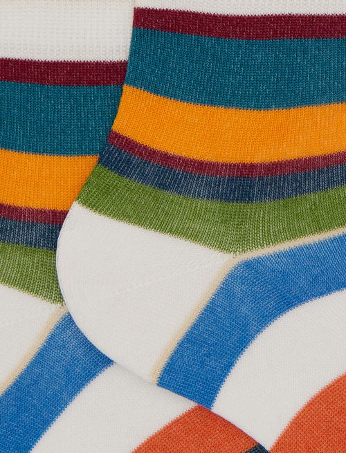 Women's super short white cotton socks with multicoloured stripes - Super short | Gallo 1927 - Official Online Shop